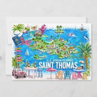St Thomas Virgin Islands Watercolor Map Postcard