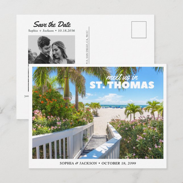 St. Thomas Wedding Save the Date Travel Retro Postcard (Front/Back)