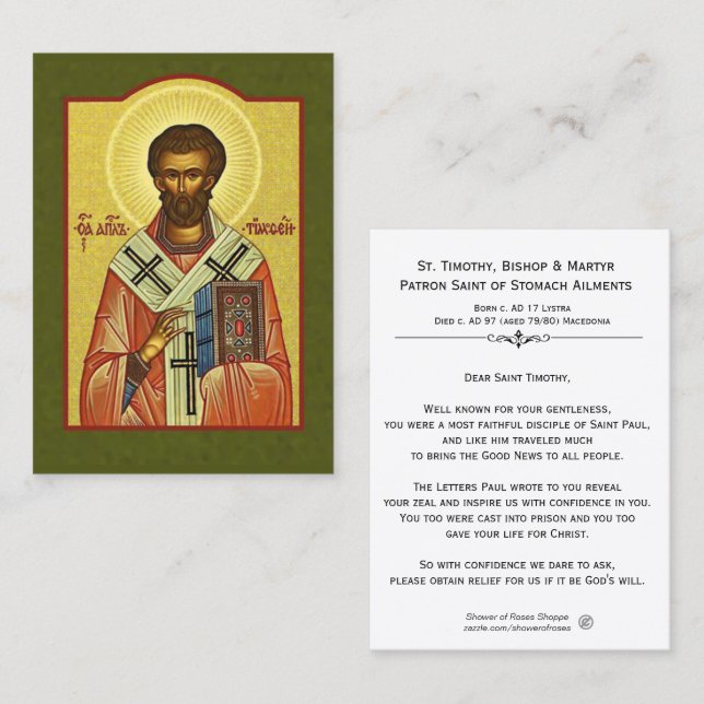 St. Timothy Bishop Martyr  Prayer Holy Card (Front/Back)
