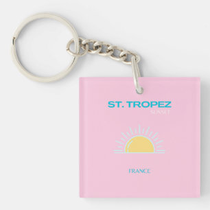St Tropez, France, Preppy, Pink Key Ring