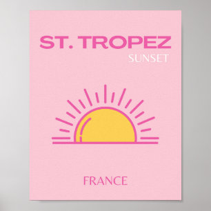 St Tropez, France, Sunset, Travel Art, Pink Poster