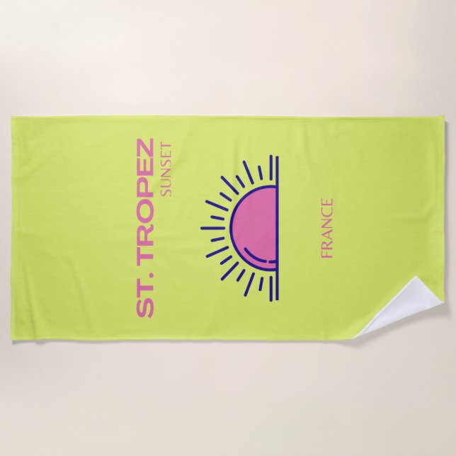 St Tropez, Preppy, Green Beach Towel (Front)