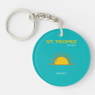 St Tropez, Sunset, Travel Art, Turquoise Key Ring