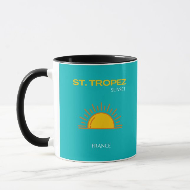 St Tropez, Sunset, Travel Art, Turquoise Mug (Left)