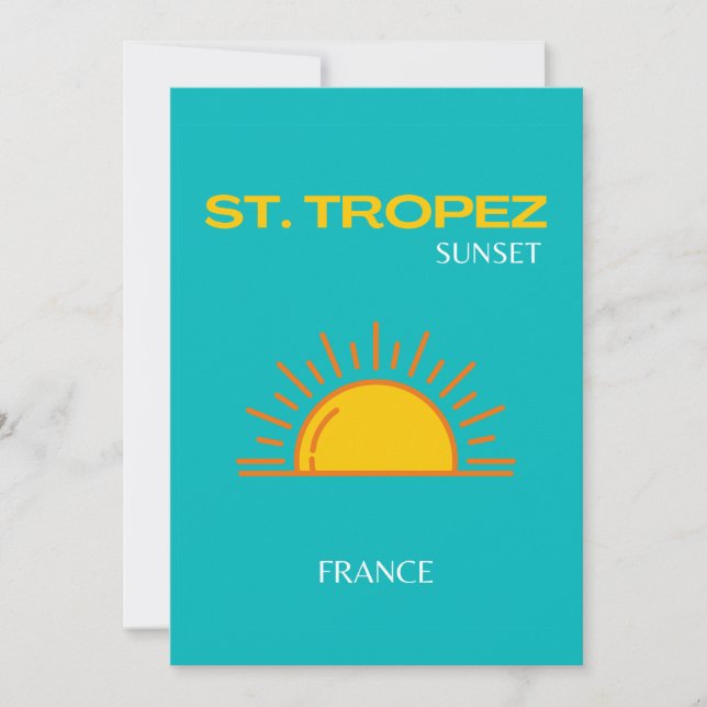 St Tropez, Sunset, Travel Art, Turquoise Thank You Card (Front)