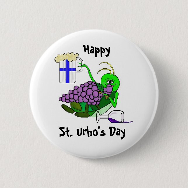 St. Urho's Day Button - Drunk Grasshopper (Front)