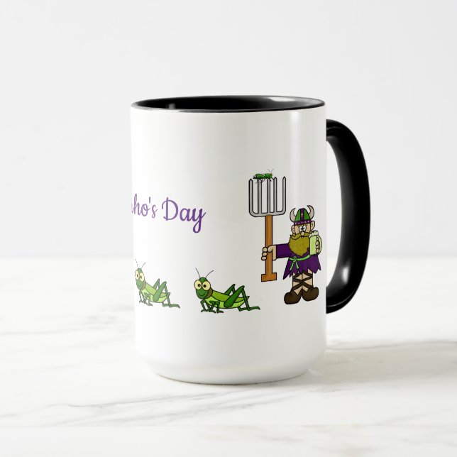 St. Urho's Day Mug Trimmed With Grasshoppers (Front Right)