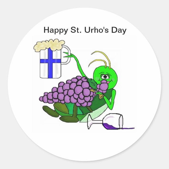 St. Urho's Day Stickers with Drunken Grasshopper (Front)