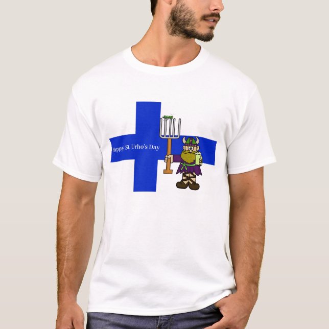 St. Urho's Day T-Shirt with Finnish Flag (Front)