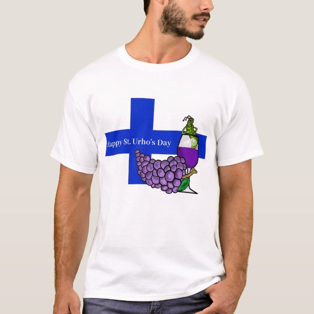 St. Urho's Day T-Shirt with Grasshopper and Grapes (Front)