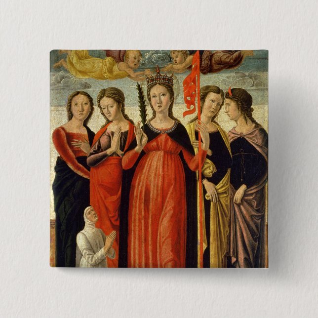 St. Ursula and Four Saints (tempera on panel) 15 Cm Square Badge (Front)