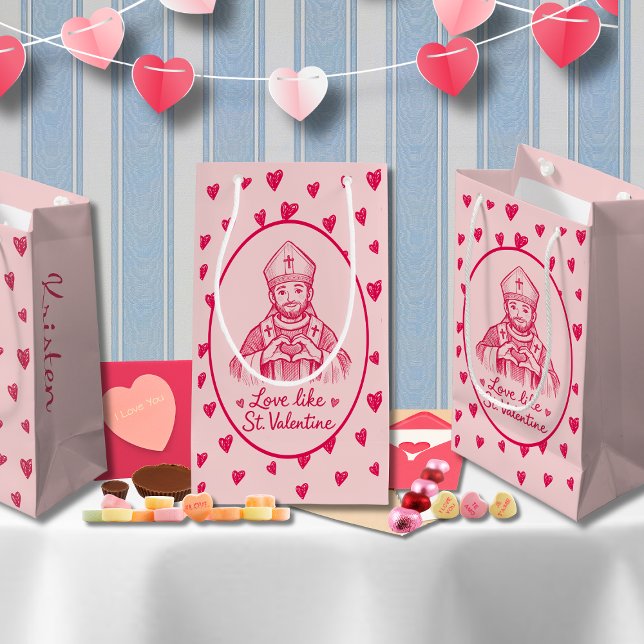 St Valentine Catholic Pink Heart Sketch Artwork Small Gift Bag (Creator Uploaded)