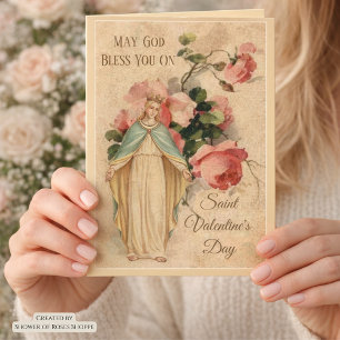 St. Valentines Day Blessed Virgin Floral Holiday Card