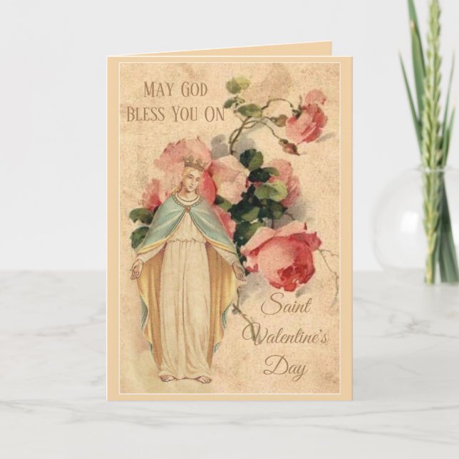 St. Valentines Day Blessed Virgin Floral Holiday Card (Front)