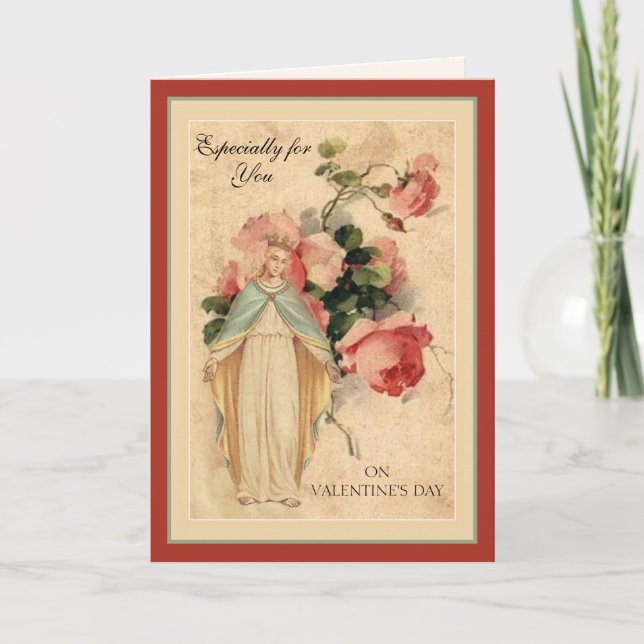 St. Valentines Day Blessed Virgin Mary Religious  Holiday Card (Front)