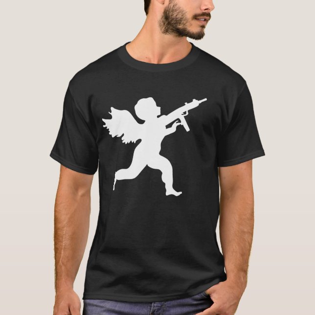 ST VALENTINE'S DAY MASSACRE RIFLE TOTING CHERUB T-Shirt (Front)