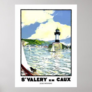 St. Valery en cayx, water, lighthouse,sailing boat Poster