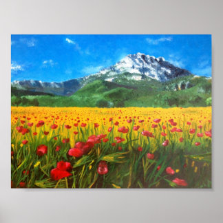 St Victoire with Poppies Poster
