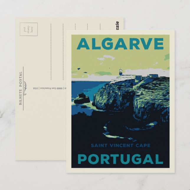 St Vincent cape illustration Algarve Portugal Postcard (Front/Back)