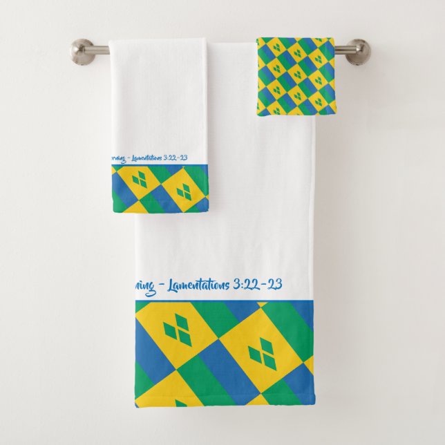 ST VINCENT FLAG Personalised Scripture Christian Bath Towel Set (Insitu)