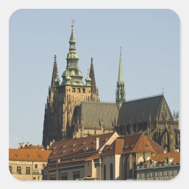 St. Vitus Cathedral and Prague Castle, one of Square Sticker (Front)