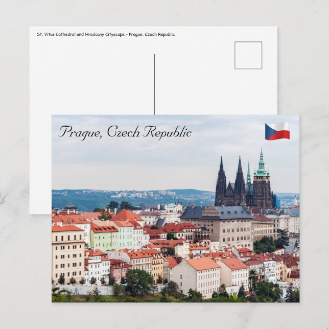 St. Vitus Cathedral and Prague Cityscape - Czech R Postcard (Front/Back)