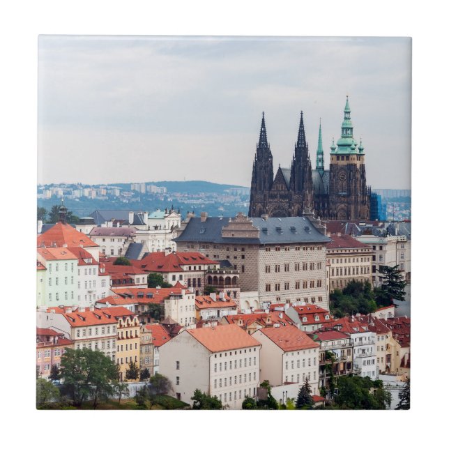 St. Vitus Cathedral and Prague Cityscape - Czech R Tile (Front)