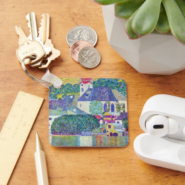 St. Wolfgang Church by Gustav Klimt, Victorian Art Key Ring (Desk)