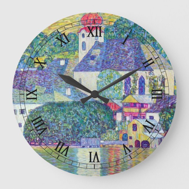 St. Wolfgang Church by Gustav Klimt, Victorian Art Large Clock (Front)
