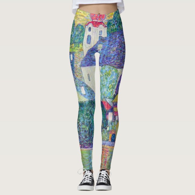 St. Wolfgang Church by Gustav Klimt, Victorian Art Leggings (Front)