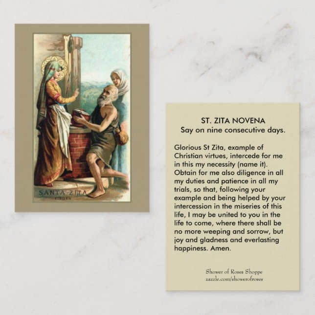 St. Zita Virgin Novena Prayer Holy Card (Front/Back)