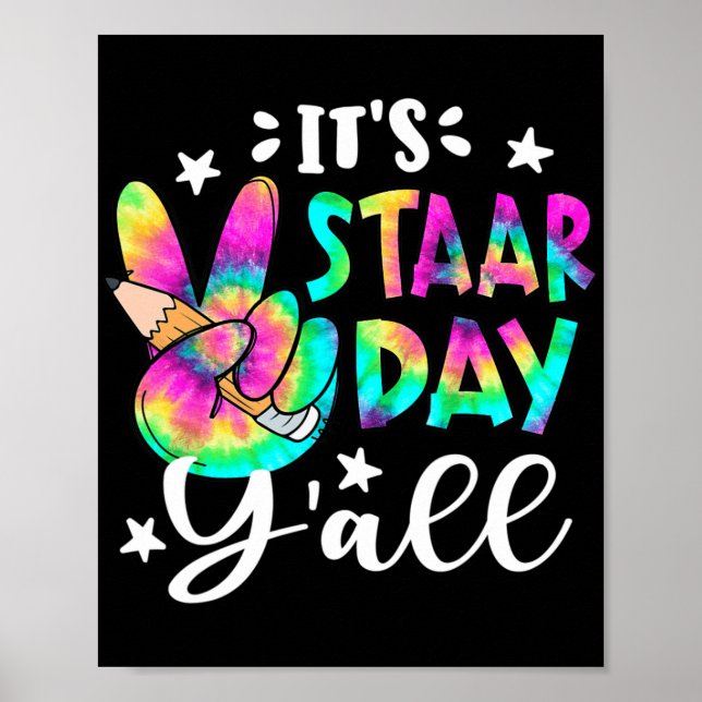 Staar Day Yall Tie Dye Peace Sign Teacher Testing  (Front)