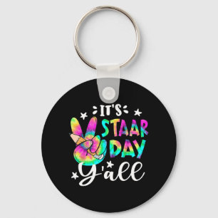Staar Day Yall Tie Dye Peace Sign Teacher Testing Key Ring