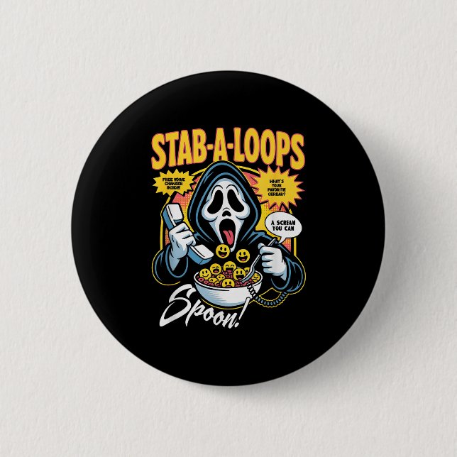 Stab-a-loops Horror Cereal Box Halloween  6 Cm Round Badge (Front)