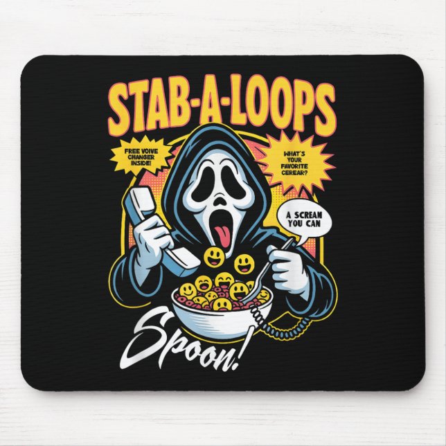 Stab-a-loops Horror Cereal Box Halloween  Mouse Mat (Front)