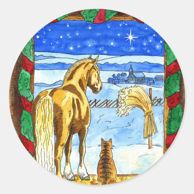 Stable Christmas Classic Round Sticker (Front)