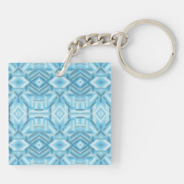 Staccato Light Blue Abstract Soft Pastel Art Key Ring (Back)