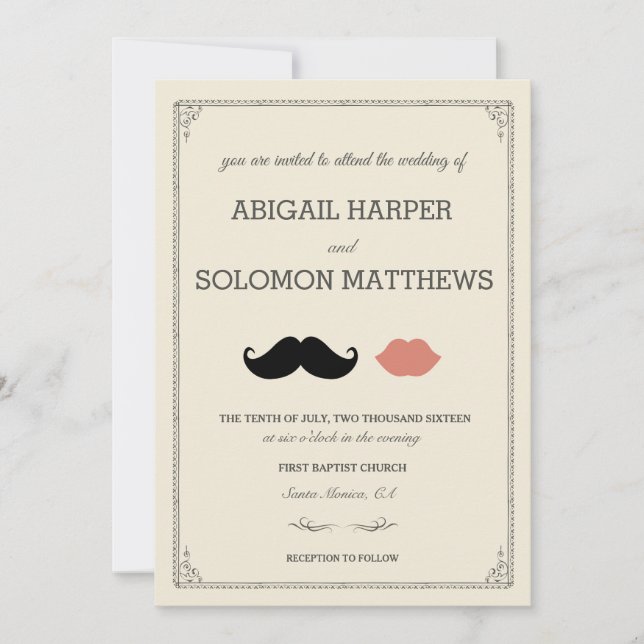 stache + kiss — Moustache & Lips Wedding Invitatio Invitation (Front)