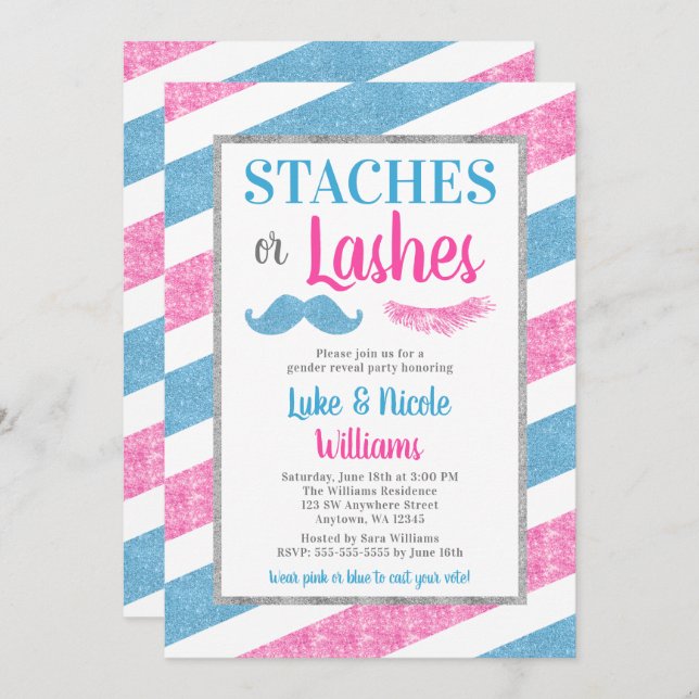 Staches or Lashes Gender Reveal Party Baby Shower Invitation (Front/Back)