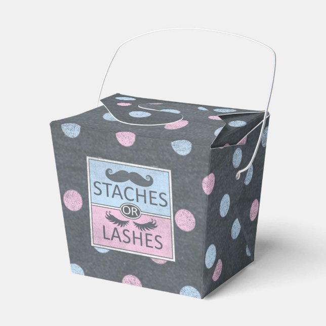 Staches or Lashes gender reveal party favour box (Front Side)