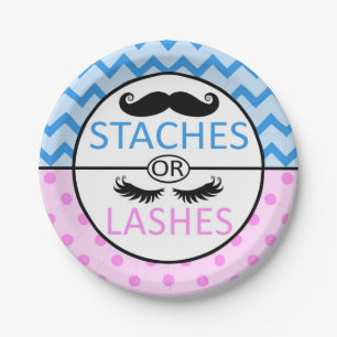 Staches or Lashes gender reveal party paper plates