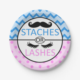 Staches or Lashes gender reveal party paper plates