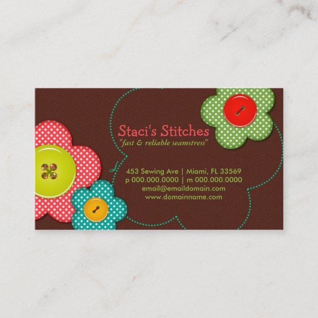 Staci's Stitches Seamstress Fashion Business Card (Front)
