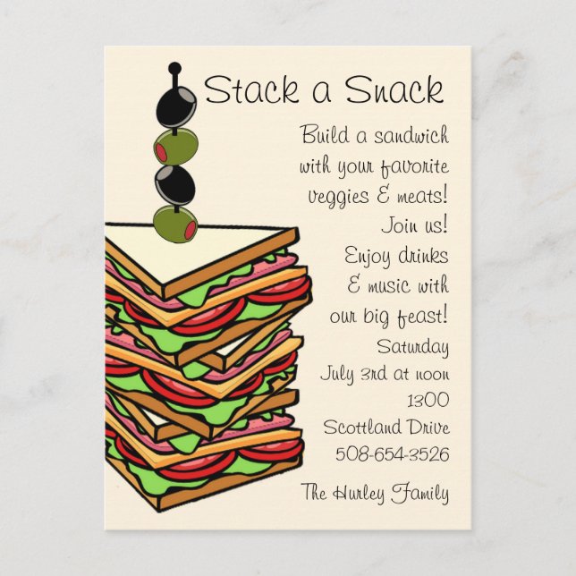Stack a Snack Feast invitation Postcard (Front)
