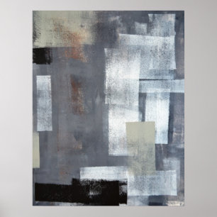 'Stack it Up' Gray and Green Abstract Art Poster