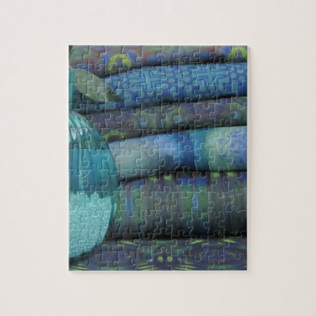 Stack of Blue Green Fabric Puzzle (Vertical)