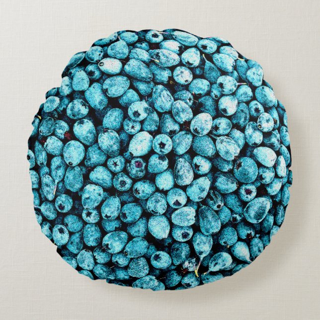 "Stack of Blueberry Fruit" Cute Photo. Buy Now Round Cushion (Front)