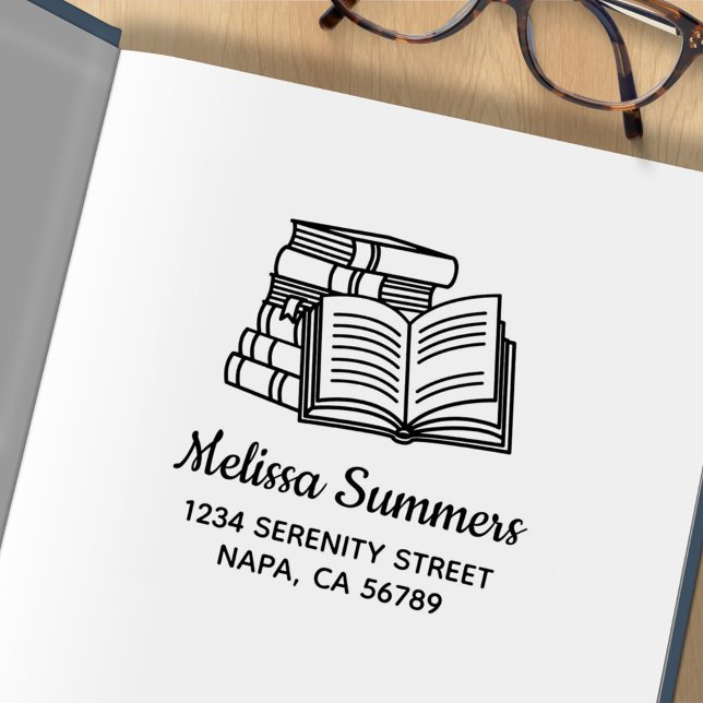 Stack of Books and Open Book Address Rubber Stamp (Creator Uploaded)