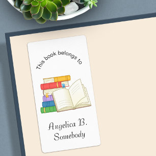 Stack of Books and Open Book - Bookplate