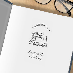 Stack of Books and Open Book - Bookplate Rubber Stamp